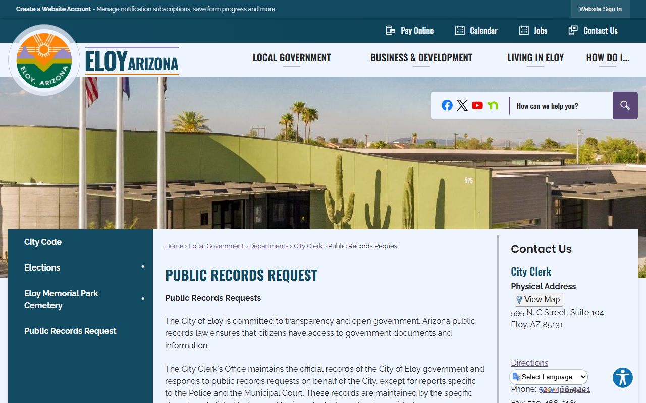 Eloy public records request page for people search