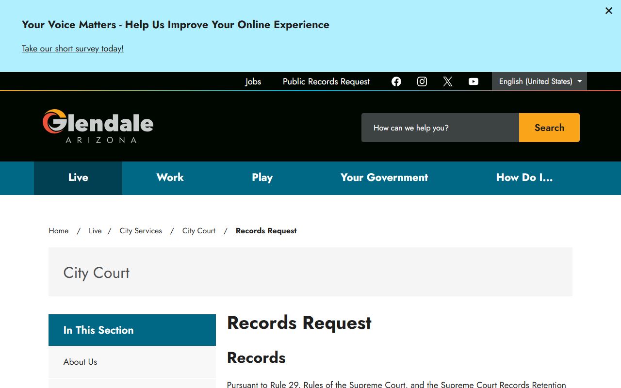 Glendale City Court records request page for people search