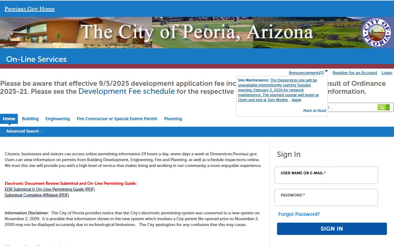 Peoria Arizona permit portal database for people search