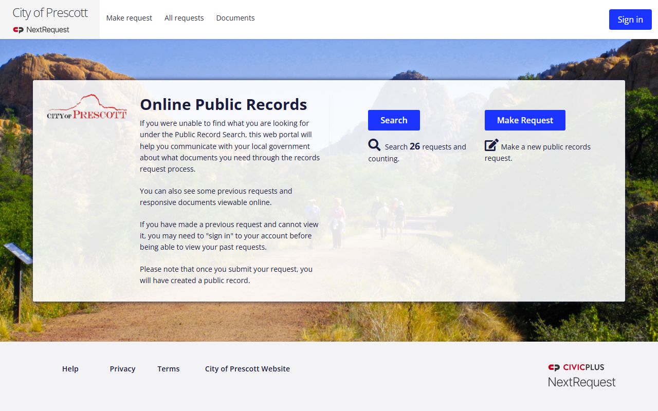 Prescott public records portal for people search requests