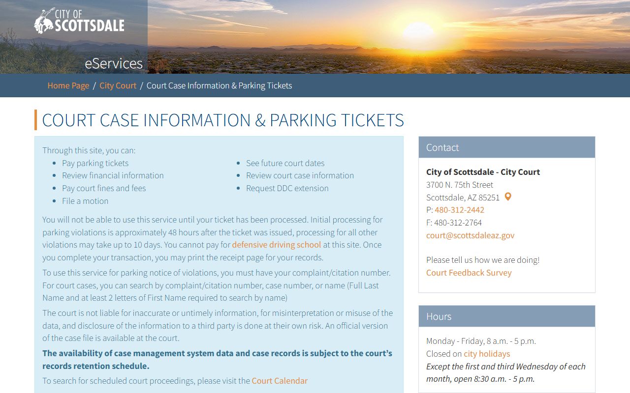 Scottsdale City Court case search for people lookup