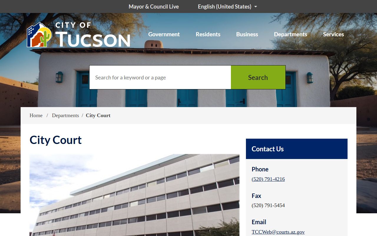 Tucson city court information page for people search records