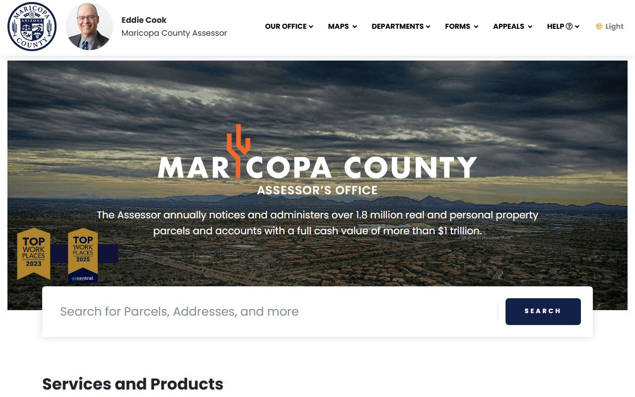 Maricopa County Assessor office website for people lookup