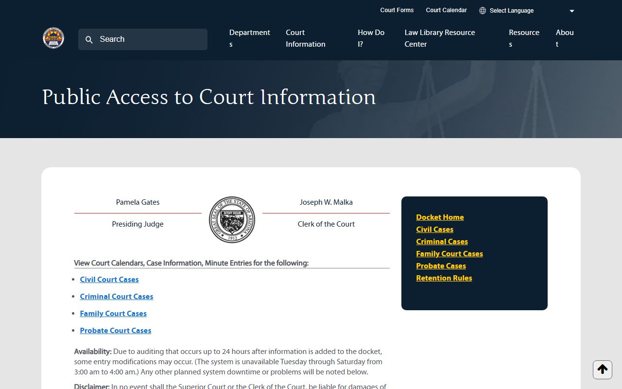 Maricopa County Superior Court docket search for people search