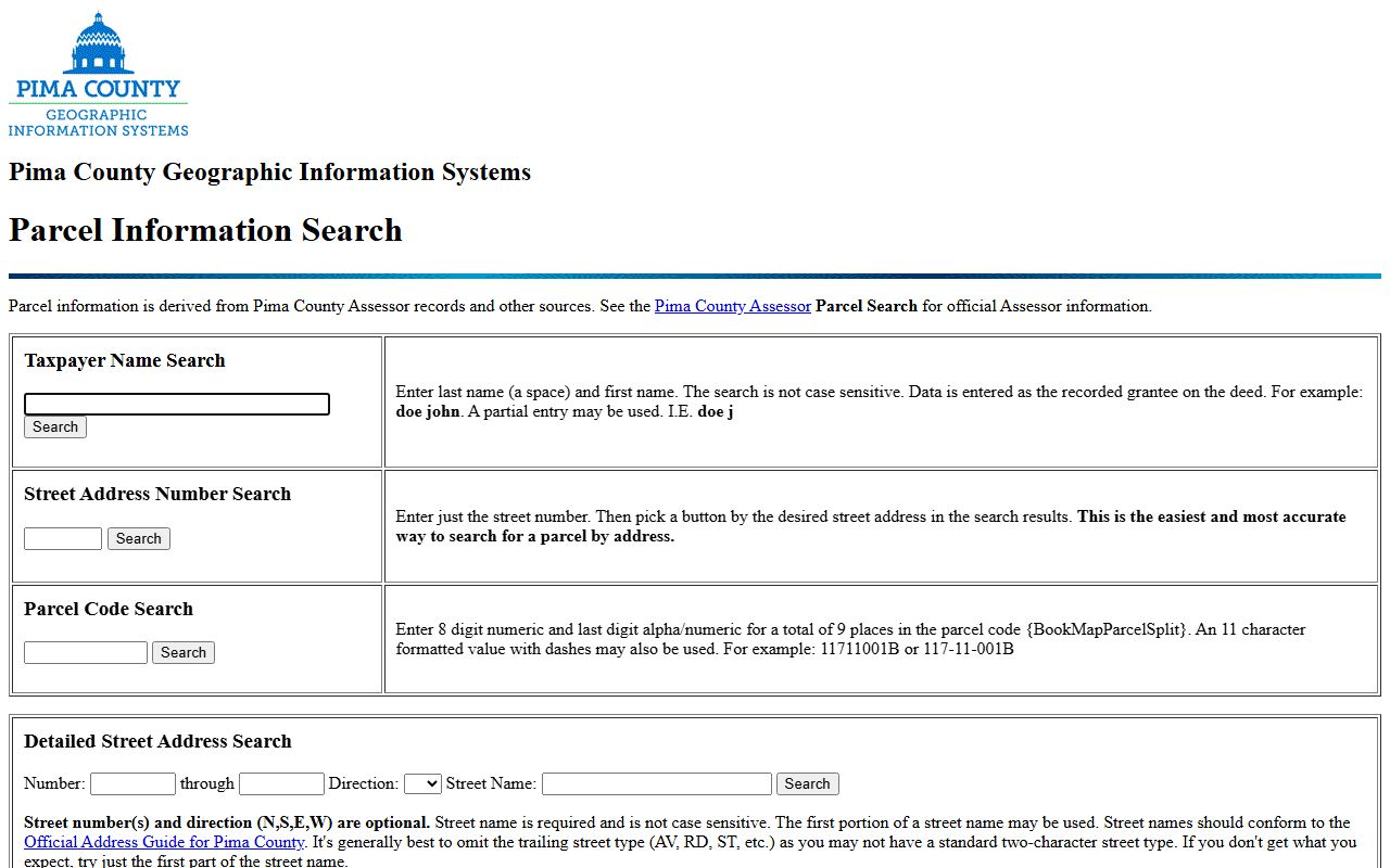 Pima County GIS parcel search for people lookup