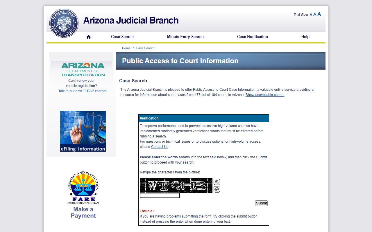 Arizona court case lookup for people search