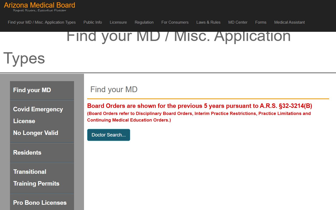 Arizona physician license lookup database